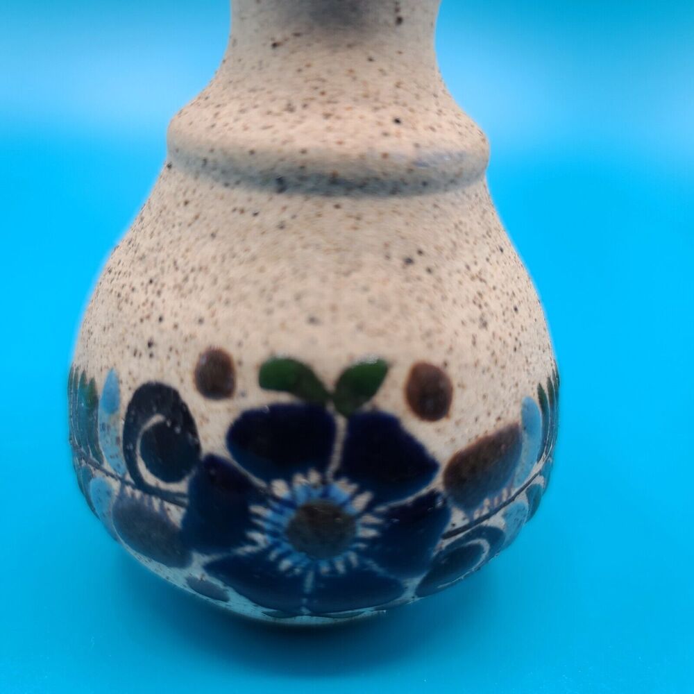 Art Pottery Tonala Mexico Floral Fern Mexican Folk Art Vase Signed Sandstone - Picture 7 of 8